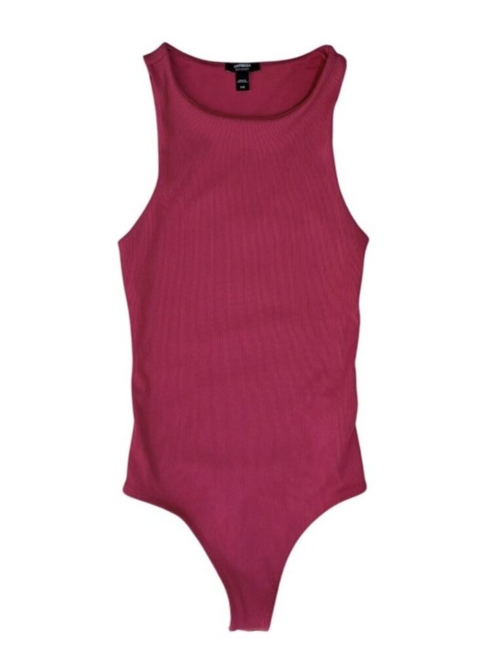 Express Body Contour Sleeveless Bodysuit XXS Pink Ribbed High Neckline